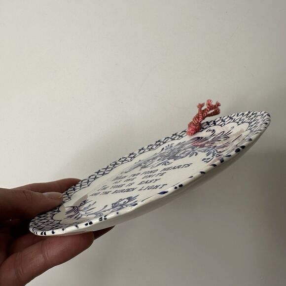 Vtg Crownford Two Fond Hearts Blue White Hanging Plate Gallery Wall Decor 5.5" - Picture 5 of 11